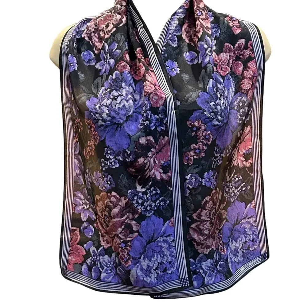 Elaine Gold Beautiful Purple Floral Silk Scarf